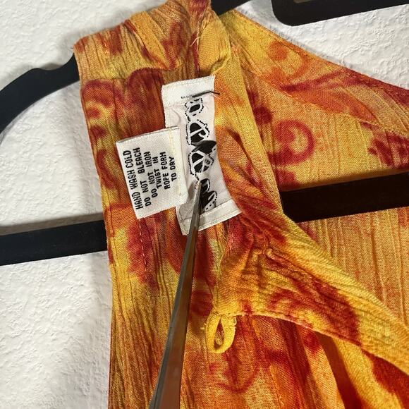 La D'Da Vtg Midi Dress S Crinkled Rayon Orange Floral Sleeveless Flowy Summer - Picture 8 of 8